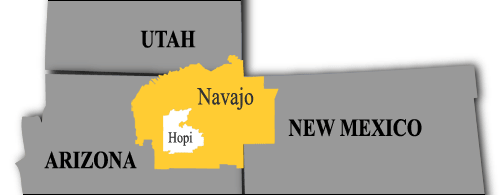 Map: Native American Navajo Reservation spread across Arizona, New Mexico, and Utah