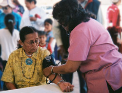 Native American Elder receiving Health services.