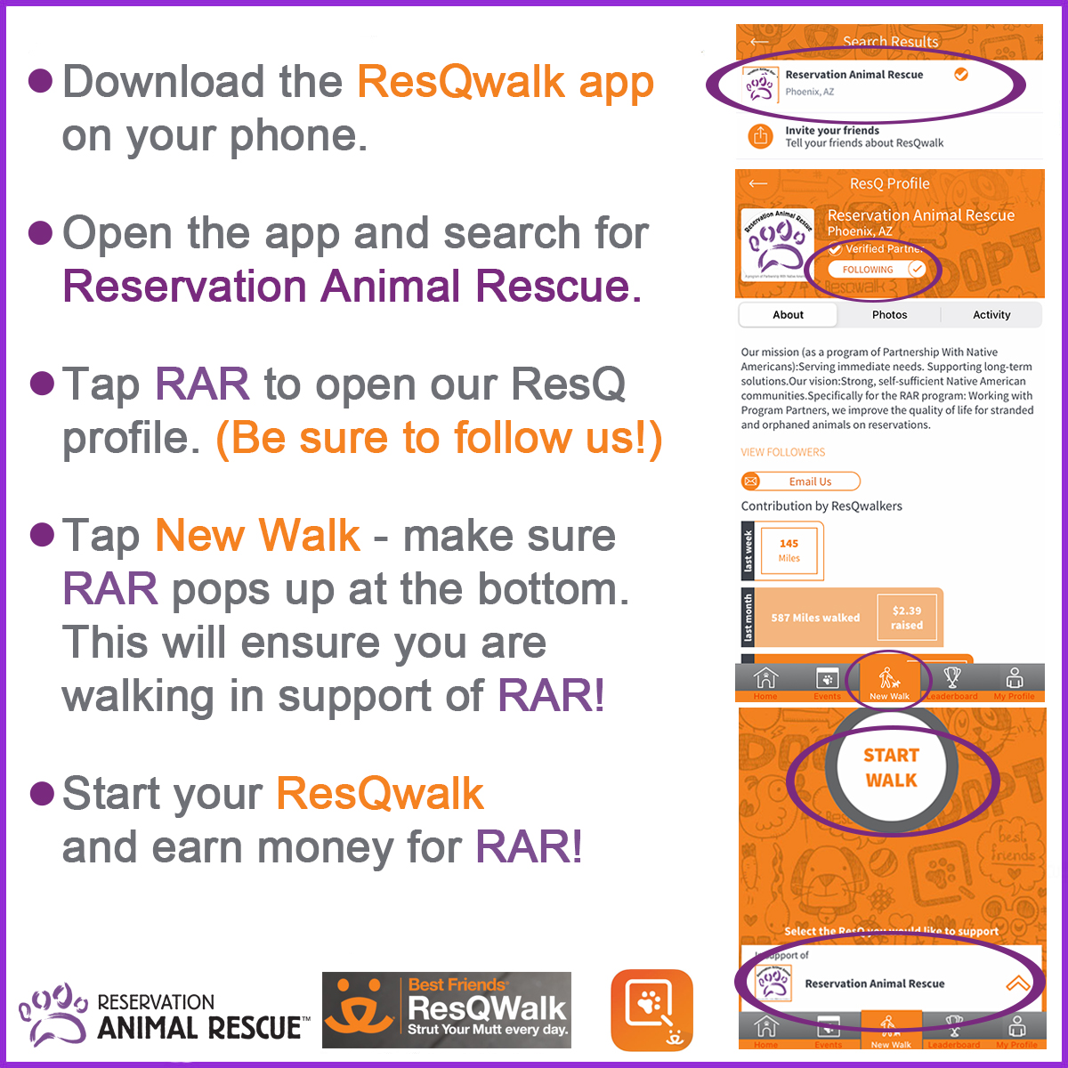 How-to instructions for the ResQwalk app
