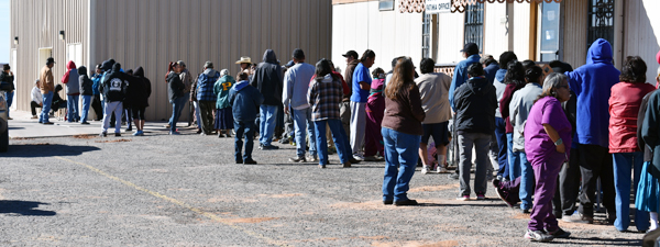 Participants waiting in line at the food pantry in Chinle